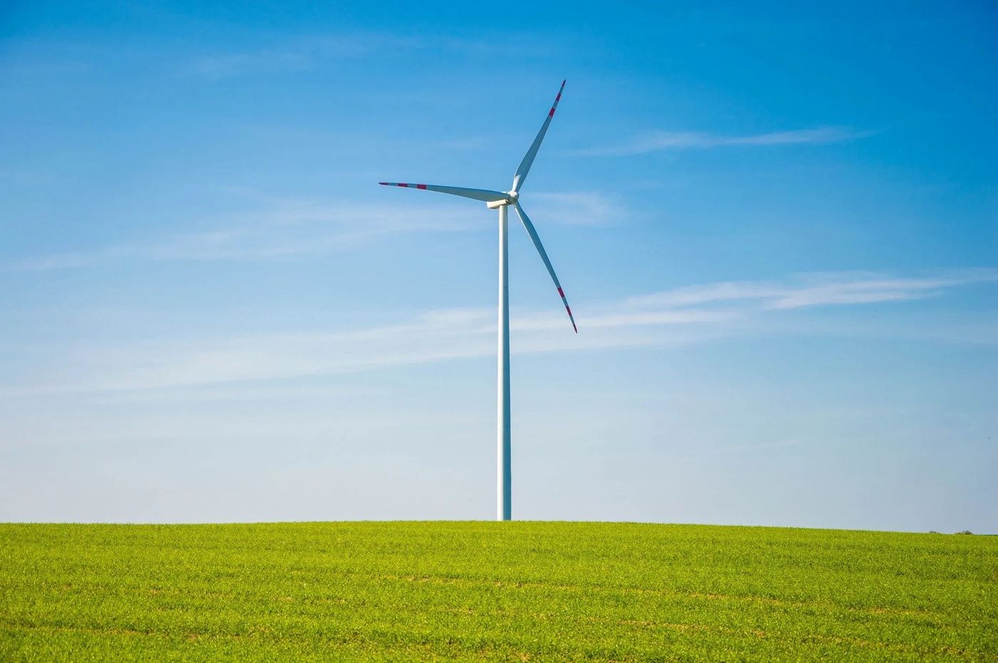 Una turbina eolica in un campo verde